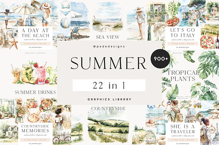 Summer Bundle, a Seasonal Illustration by PeDe Designs