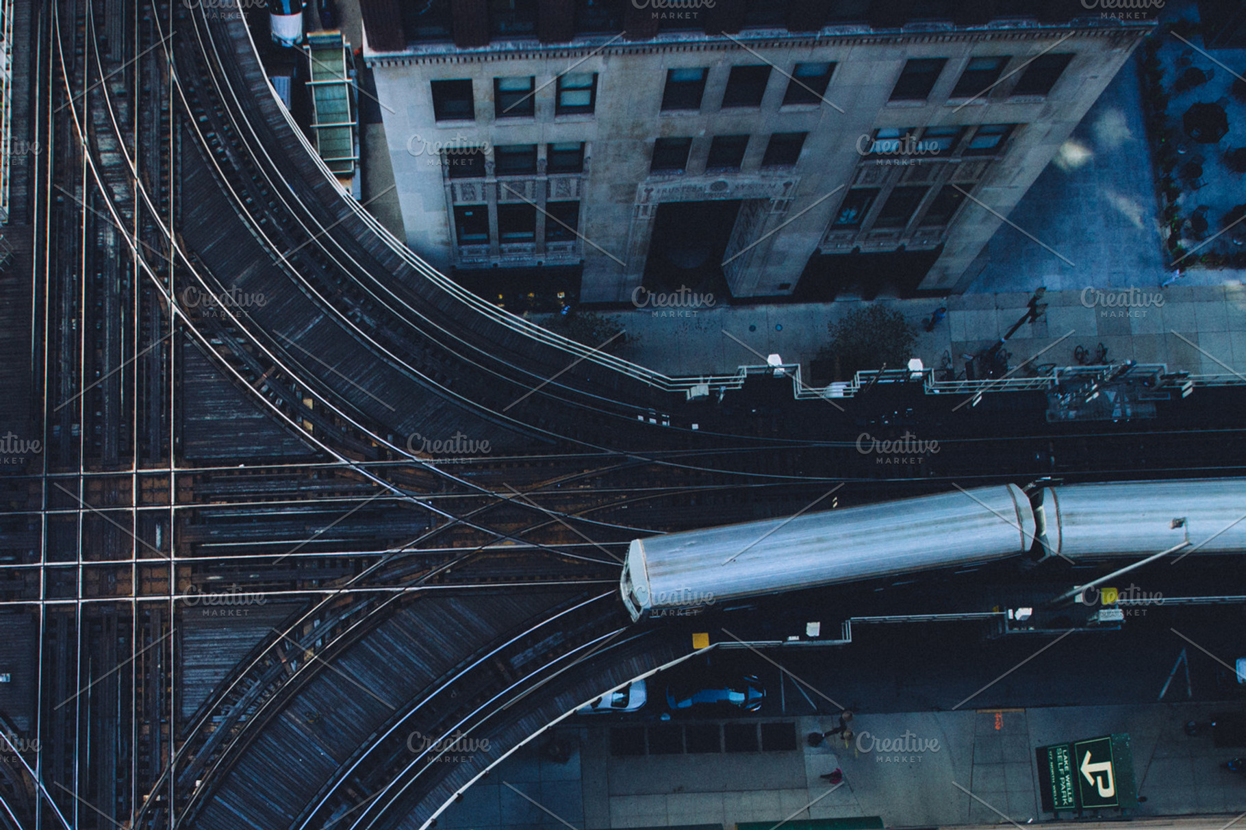 Chicago cta train overhead view containing train, intersection, and crossroad, a Transportation Photo by baker2512