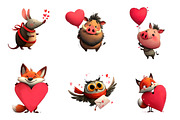 valentines animals clipart, an Illustration by CreationArt (Thumbnail 2 of 7)