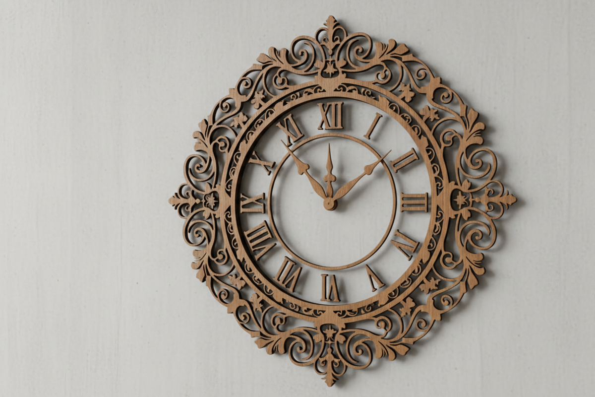 Ornamental Wall Clock Laser Cut, an Object Graphic by Amazin_art (Photo 1 of 3)