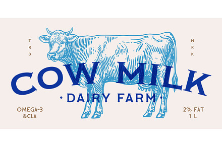 Cow, milk, dairy. Milk tag label, a Food Illustration by Foxys Graphic