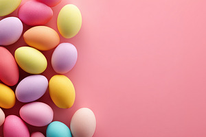 Colorful pastel Easter eggs arranged, a Holiday Photo by MistyDay