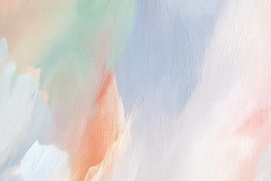 Abstract oil painting with pastel orange, blue, green, and pink, an Illustration by Studio ANNA