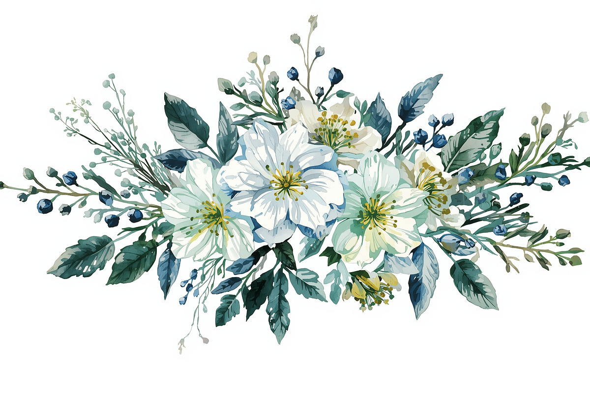 Blue Watercolor Floral Set, an Illustration by Designer_Momina (Photo 3 of 16)