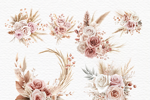 Pink Floral With Pampas Clipart