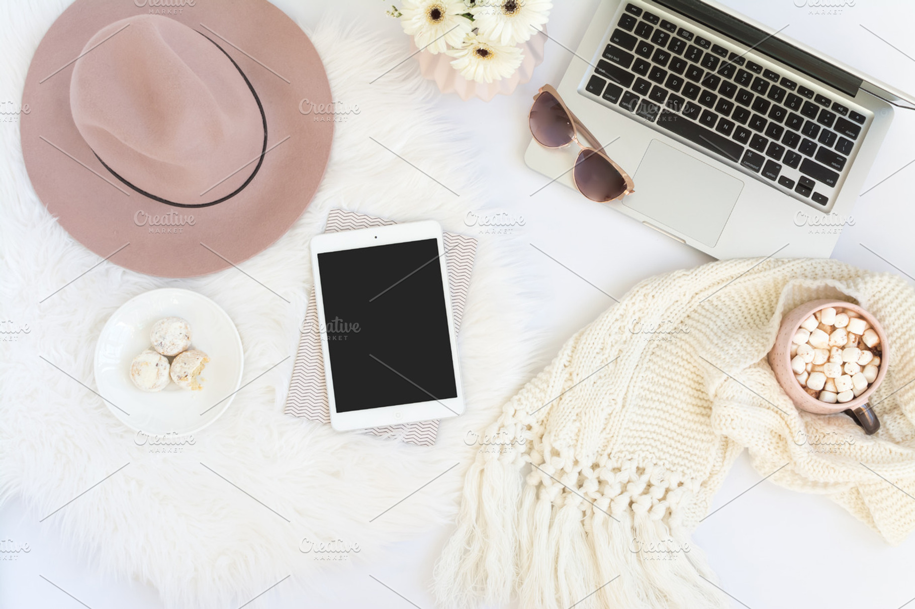 Winter Desktop + iPad Mockup, a Business Photo by CarmenCreativeStudio