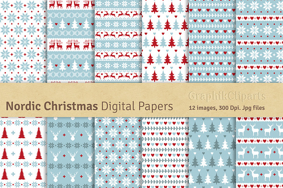 Nordic Christmas Digital Papers preview 4