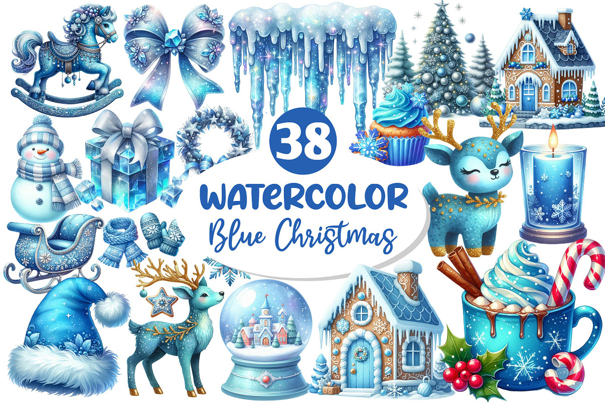 Blue Christmas Clipart Sublimation, an Illustration by Dream Creation (Photo 1 of 7)