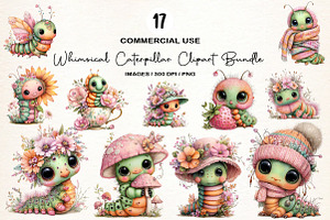 Whimsical Caterpillar Clipart Bundle, an Illustration by Designworld