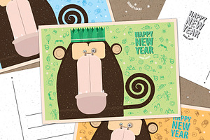 New Year: Vector Postcards Set