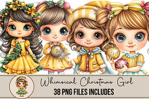 Whimsical Christmas Girl Clipart, an Illustration by DreamArtGraphic
