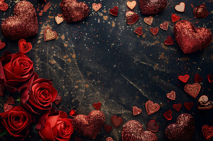 Top view shiny glitter hearts and re, a Background Photo by Pixeness