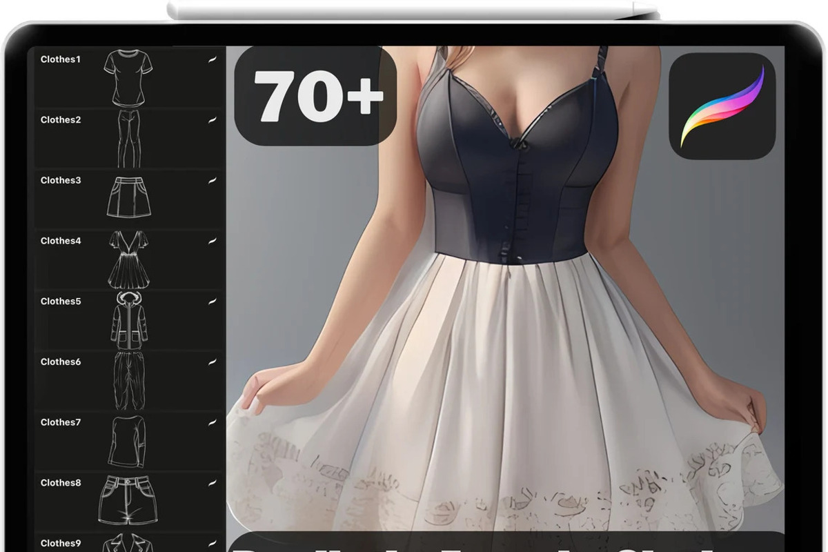 Procreate Female Clothes Stamps, a Brush Add-On by OneBerryCreations (Photo 1 of 5)