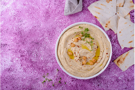 Hummus from chickpeas and pita bread, a Food & Drink Photo by Yulia Furman