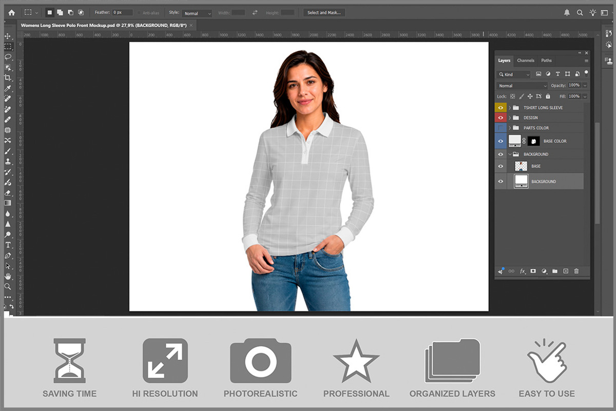Womens Long Sleeve Polo Front PSD, a Shirt Mockup by Bruno's Shop (Photo 2 of 3)