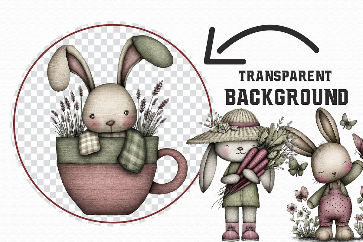 Whimsical Garden Bunny Clipart Set, an Illustration by Libby Wishes (Photo 7 of 7)