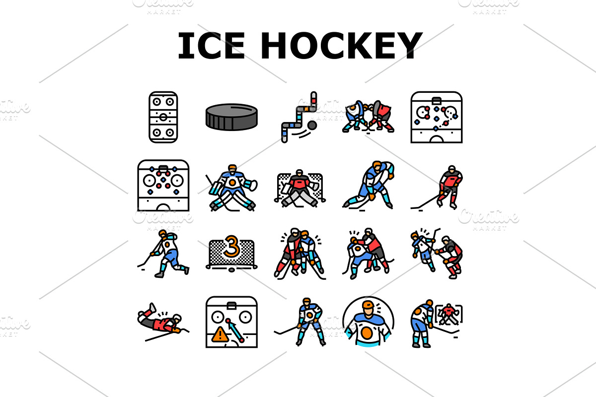 ice hockey puck stick sport icons, an Object Illustration by pikepicture