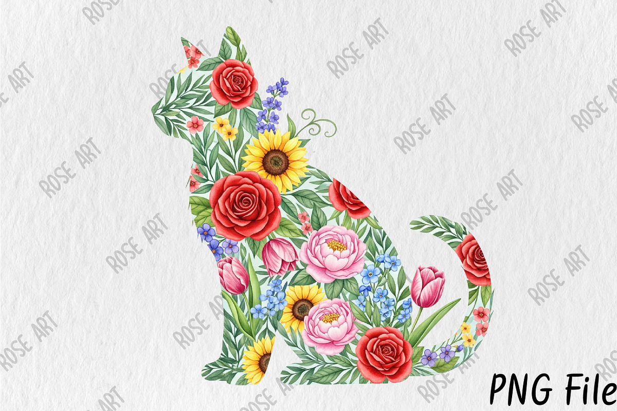 Flower Cat Png, Sublimation Design, a Seasonal Illustration by Rose Art (Photo 1 of 4)