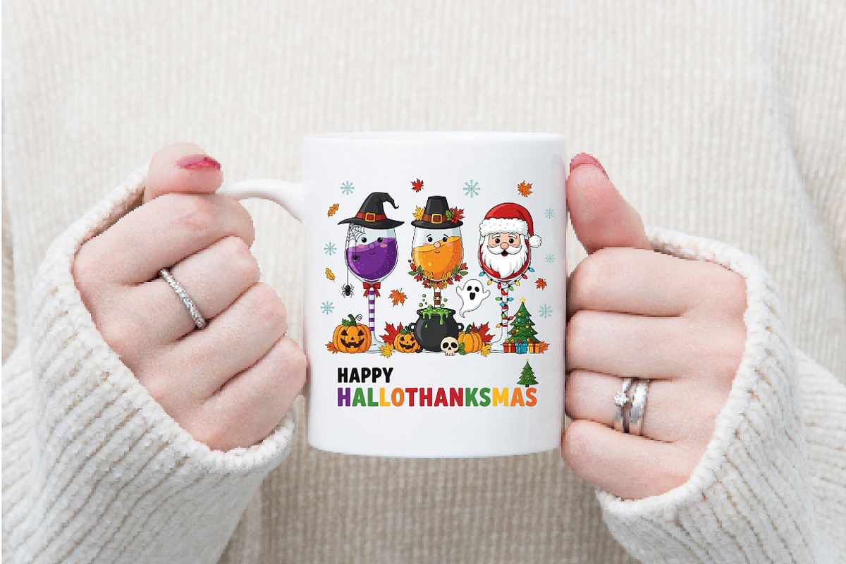 Happy HalloThanksMas Wine Shirt, an Illustration by Watercolor design (Photo 3 of 6)