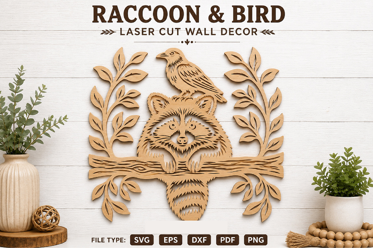 Raccoon & Bird Laser Cut Wall Decor, an Object Graphic by Rose Art (Photo 1 of 3)