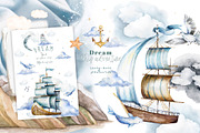 Ship. Dream adventure.Watercolor set, an Illustration by Ann Art Houze (Thumbnail 3 of 8)