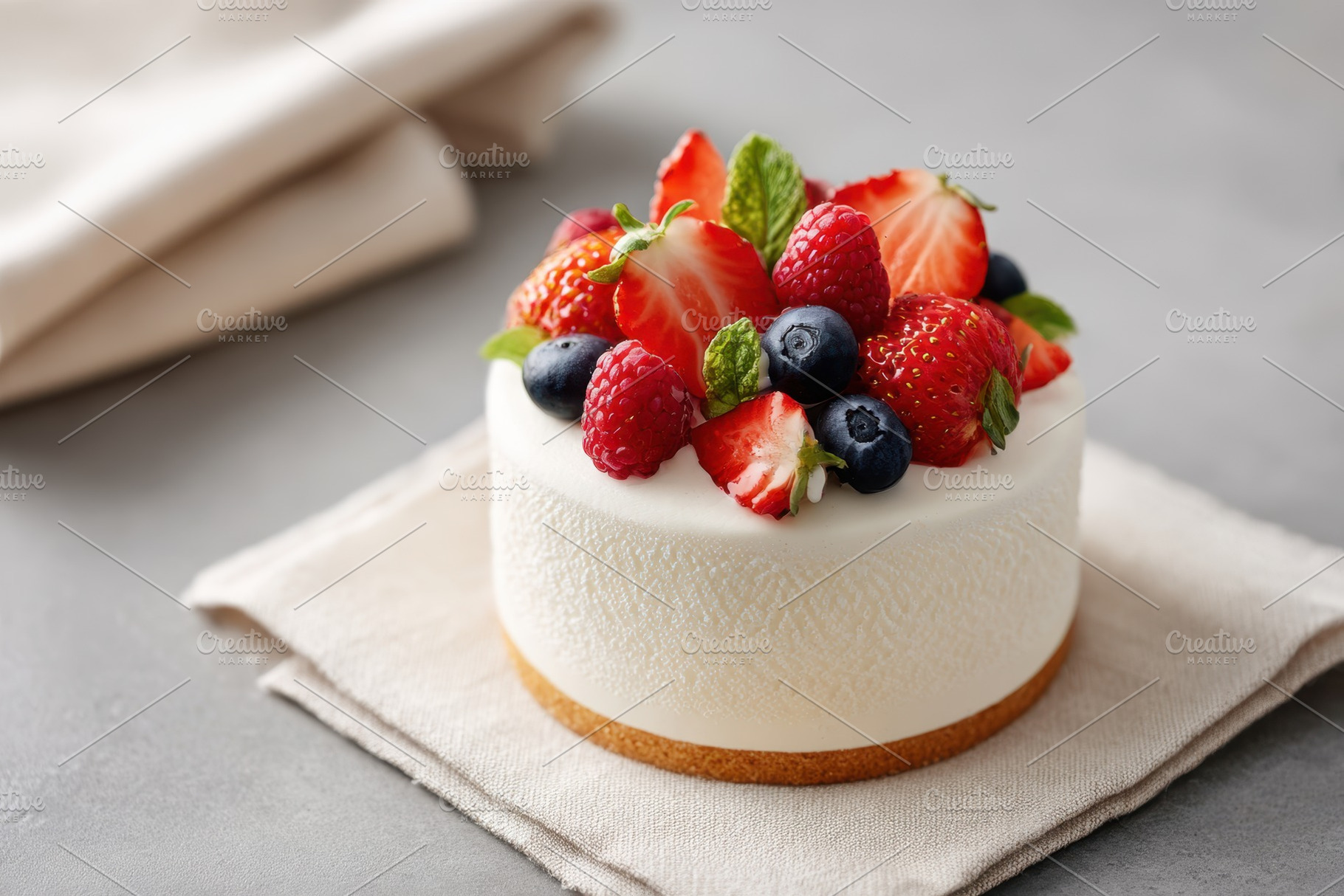 Cheesecake with Fresh Berries and Mint, a Food & Drink Photo by AlyaAnd