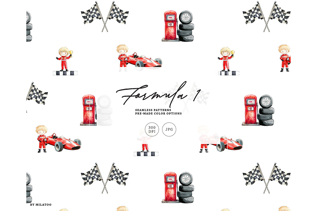 Racing boy formula seamless pattern, a Pattern Graphic by Milatoo (Photo 1 of 4)