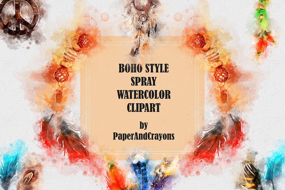Boho Style Spray Watercolor Clipart, an Illustration by PaperAndCrayons (Photo 1 of 6)