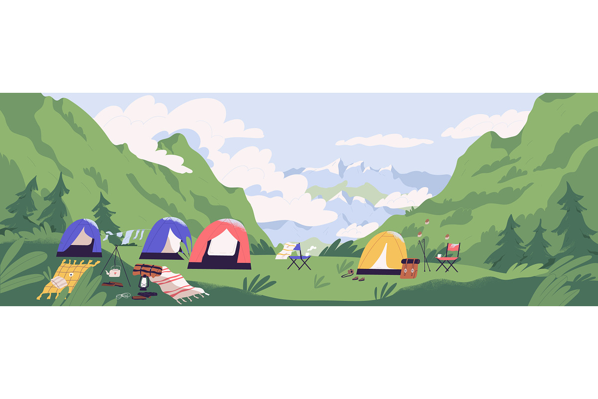 Mountain camping landscape, a Seasonal Illustration by Good Studio (Photo 1 of 3)