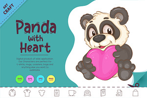 Cartoon Panda with Heart. Clipart., an Animal Illustration by KENO Mascots