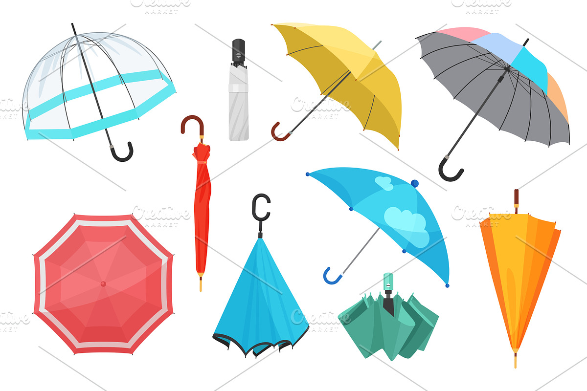 Closed & open umbrellas, an Object Illustration by Lemberg Vector