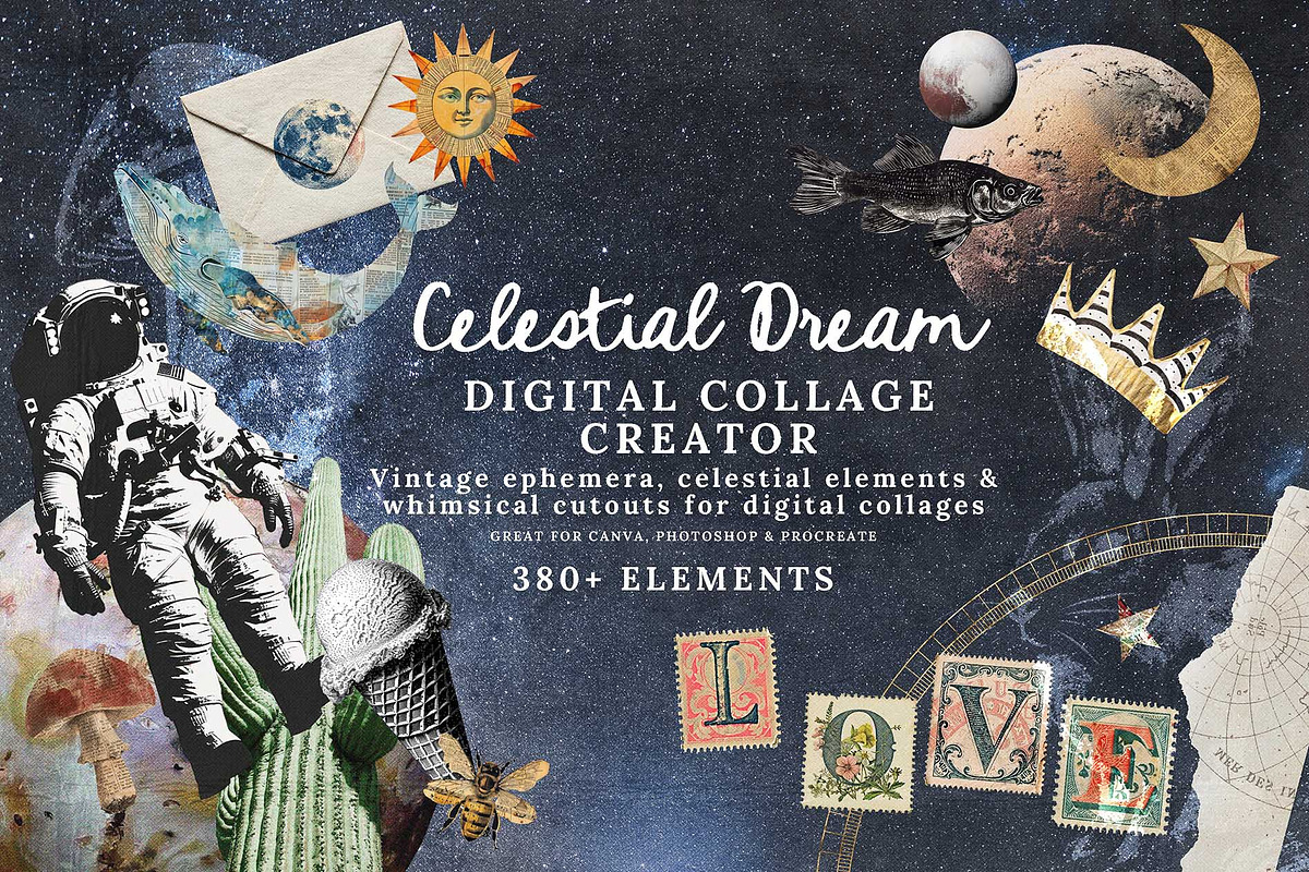Celestial Dream Collage Creator Kit, an Object Graphic by Paper Flowers Studio (Photo 1 of 9)