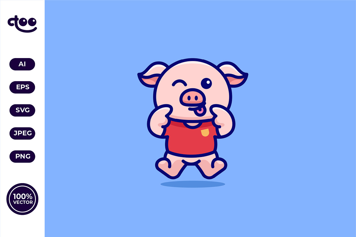 Simple Silly Pig cartoon vector, an Animal Illustration by Satisfactoons (Photo 2 of 3)