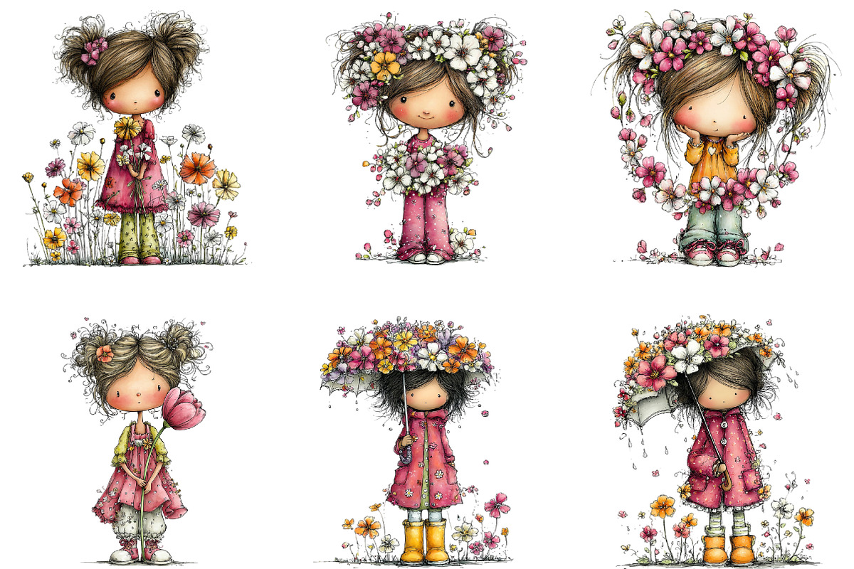 Girl & Flower Spring Clipart, an Illustration by CraftArtStudio (Photo 6 of 6)
