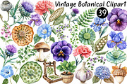 Watercolor Vintage Botanical Clipart, a Seasonal Illustration by CitraGraphics (Thumbnail 1 of 9)