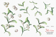 Mistletoe Watercolor Clipart., a Decorative Illustration by VetaDesign (Thumbnail 2 of 12)