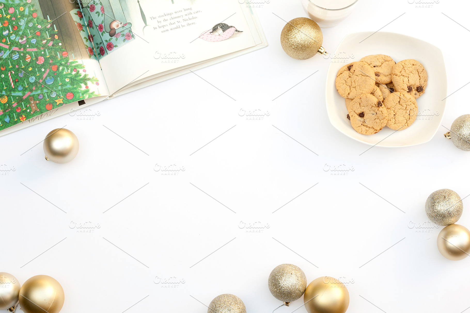 Christmas cookies holiday flat lay stock photo containing white background, a Holiday Photo by Emily Valencia
