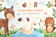 POND and FOREST. Beaver, deer, bird, an Animal Illustration by OlliArtDesign (Thumbnail 1 of 7)