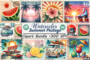 Retro Summer Postage Clipart, an Illustration by DreamCafeArt (Thumbnail 1 of 8)