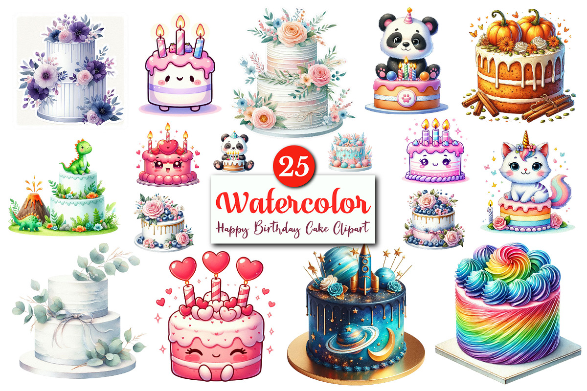 Watercolor Happy Birthday Cake PNG, a Graphic by CitraGraphics