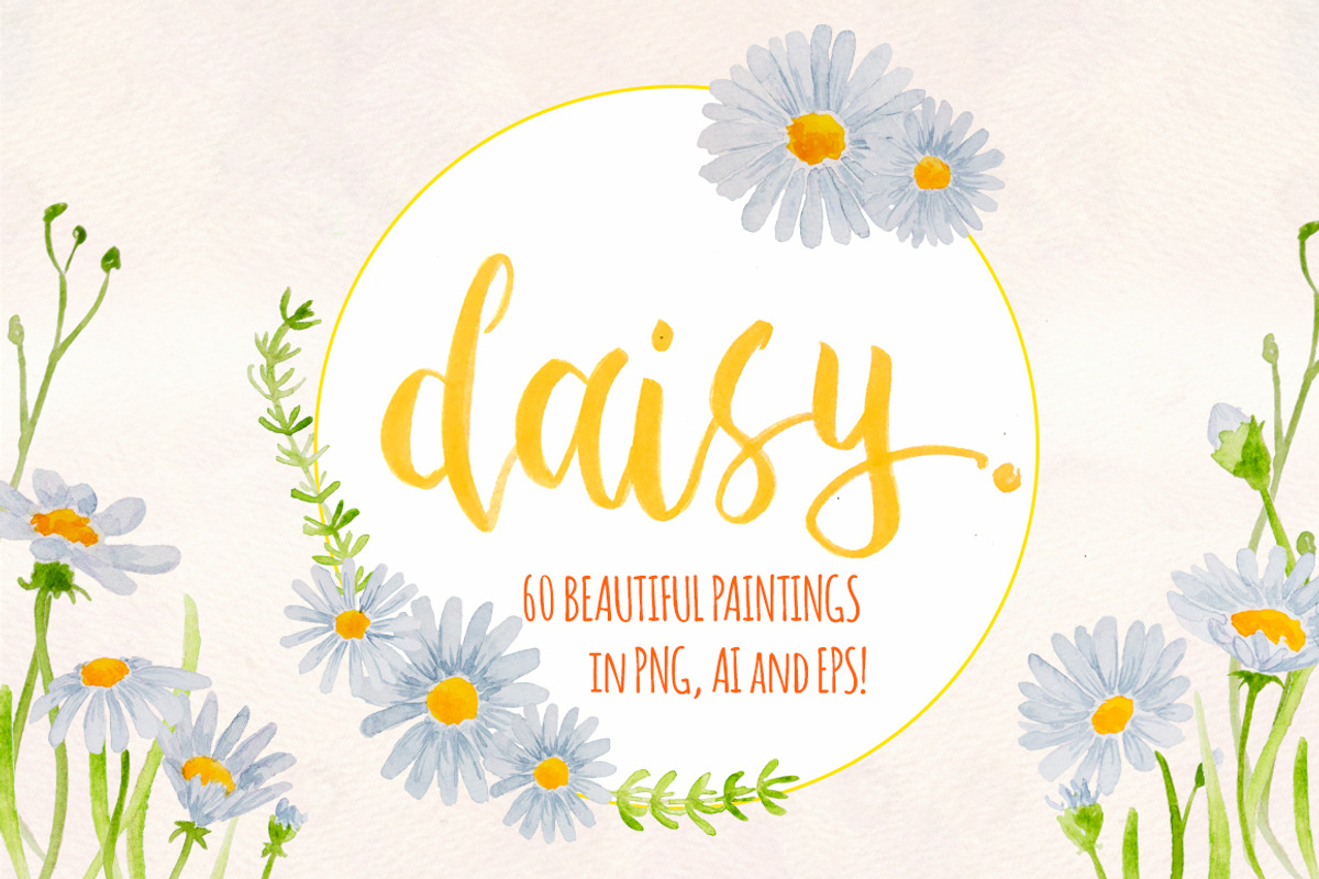 Spring Daisies Watercolor Bundle, a Seasonal Illustration by Violet LeBeaux (Photo 1 of 3)