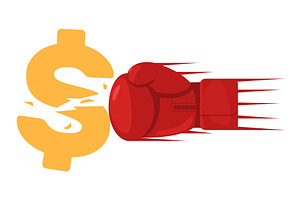 Red boxing glove smashes yellow, a Finance Illustration by Vectorbuum