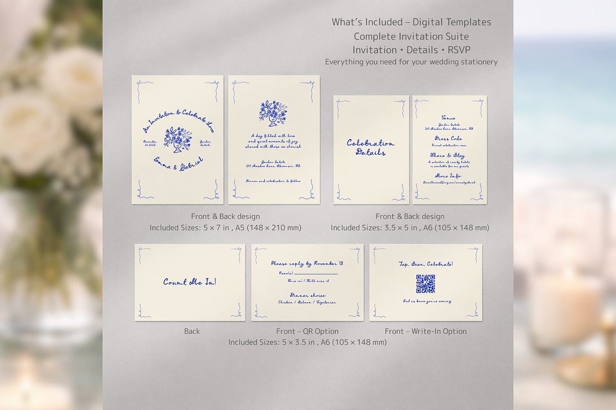 HandDrawn Wedding Invite Canva bd001, an Invitation Template by TyphoonStudio (Photo 2 of 10)