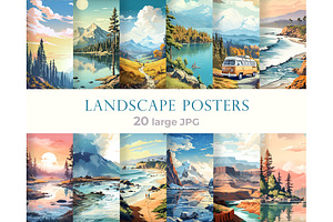 Landscape posters in retro style, an Object Illustration by Bubert Art