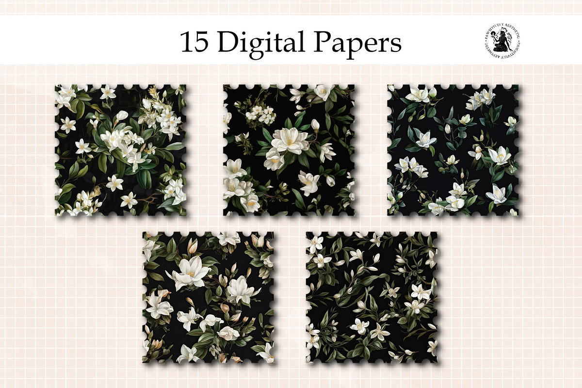 White Jasmine Seamless Pattern, a Pattern Graphic by Pawsitively Aesthetic (Photo 3 of 4)
