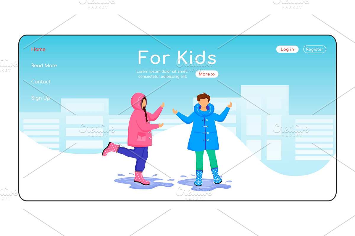 For kids landing page template, a Landing Page Template by IMG visuals characters