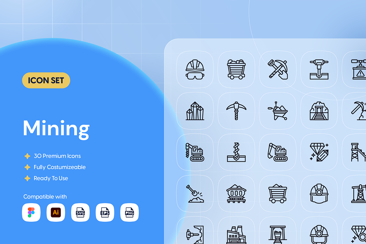Mining Icon Set, an Outline Icon by Nathaya Studio (Photo 1 of 2)