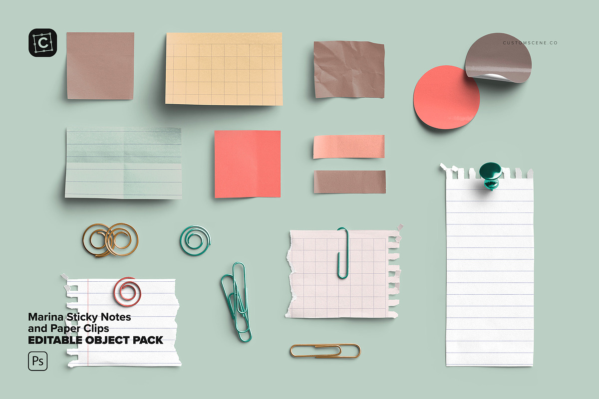 Marina Sticky Notes & Paper Clips, an Advertising Mockup by Custom Scene (Photo 1 of 10)