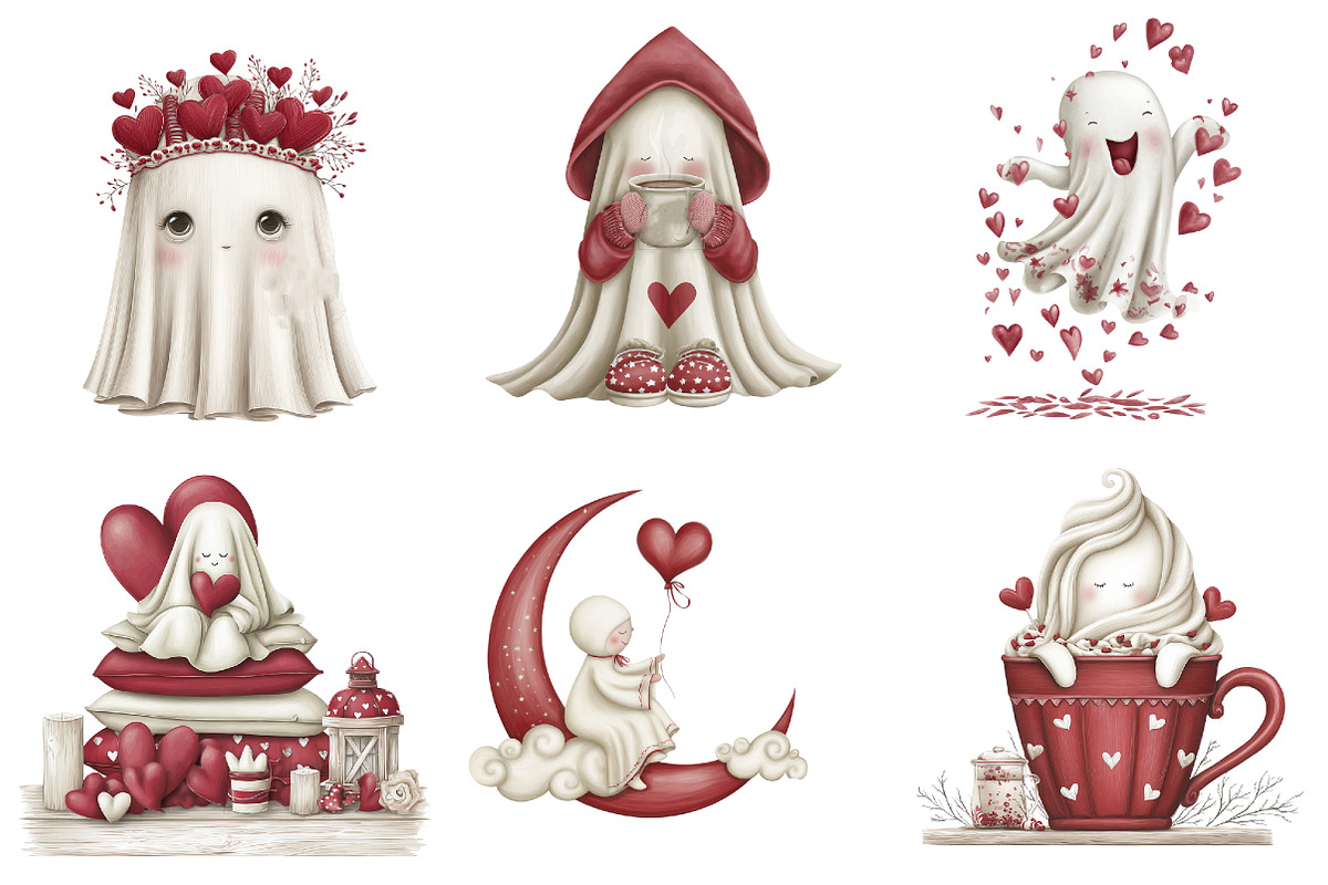 Valentine Ghost Clipart, an Illustration by DreamArtGraphic (Photo 2 of 5)