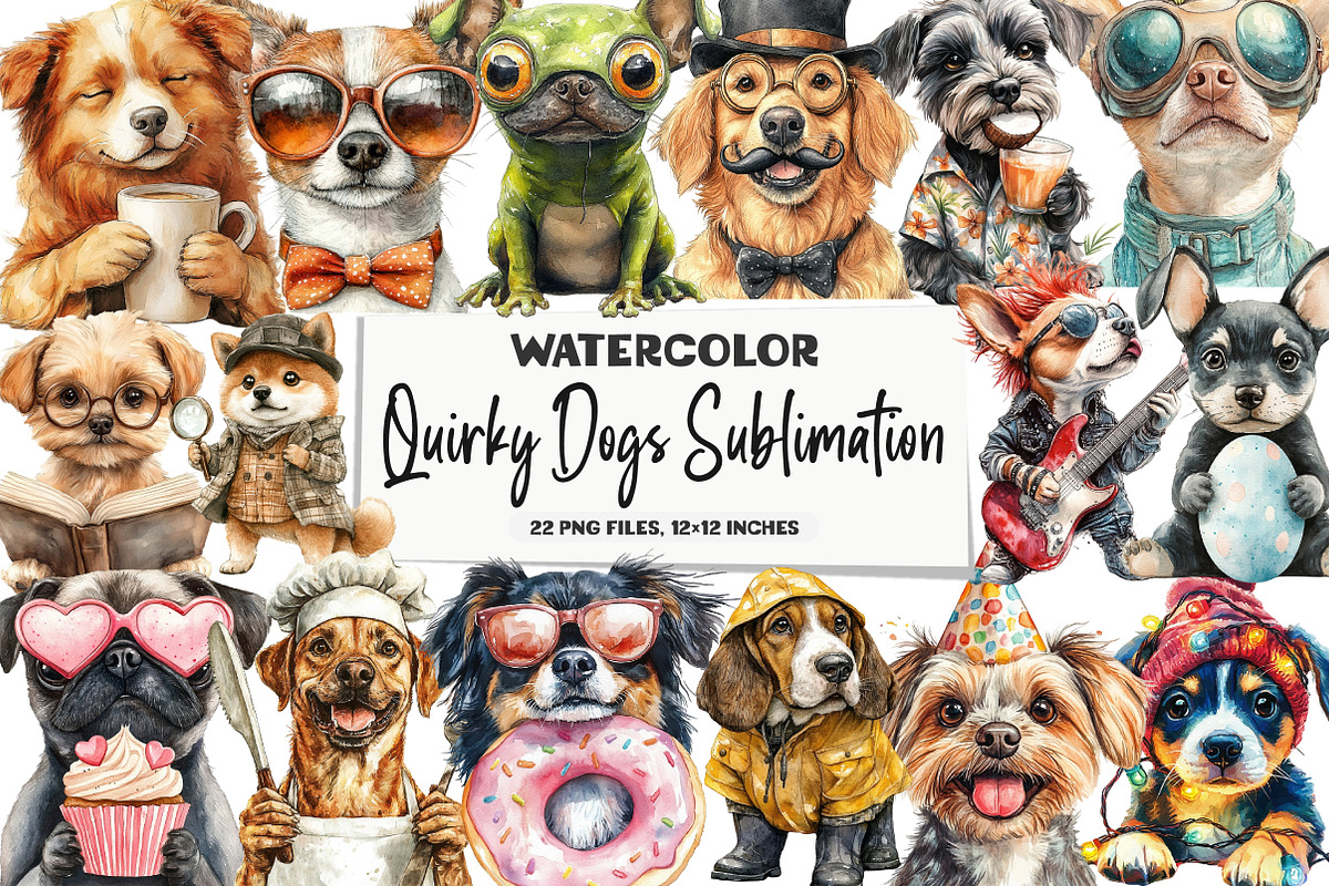 Quirky Dogs Sublimation Clipart, an Illustration by DreamArtGraphic (Photo 1 of 5)